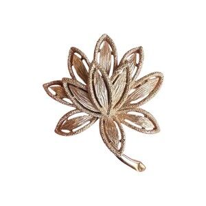 Vintage Avon Blooming Lotus Gold Tone Flower Brooch Pin Layered Leaves